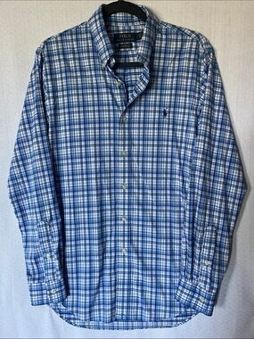 Polo by Ralph Lauren Blue & White Plaid Button-Down Performance Shirt